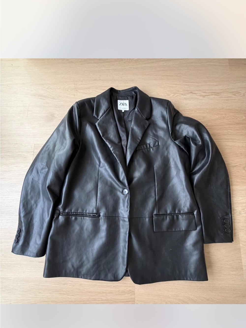 ZARA Black Leather Single-Button Blazer